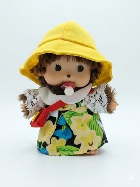 Yellow-Hat Floral Dress Plush Doll with Pacifier - Kids Toy